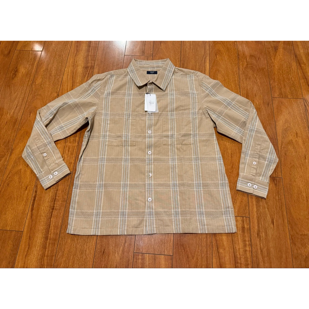 Men's ASCOT Casual Button Down Shirt XL Beige Plaid